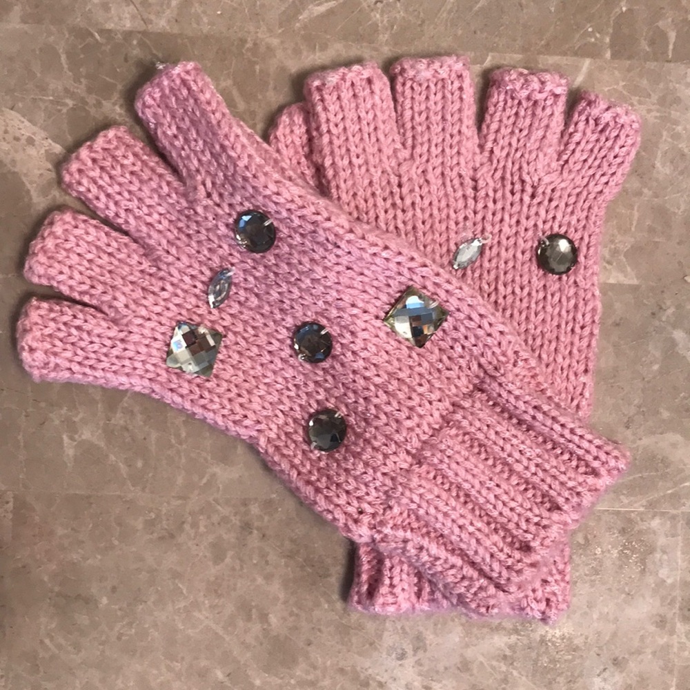 Pink Betsey Johnson Gloves with Stones 💎